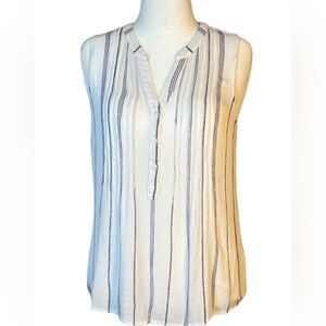 Market & Spruce gauze sleeveless V-Neck Top Cinched Waist 3-Button Front XL 122